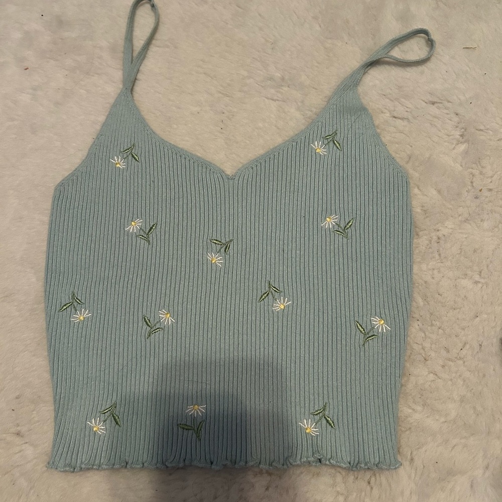 La Hearts Blue Ribbed Camisole Crop Top